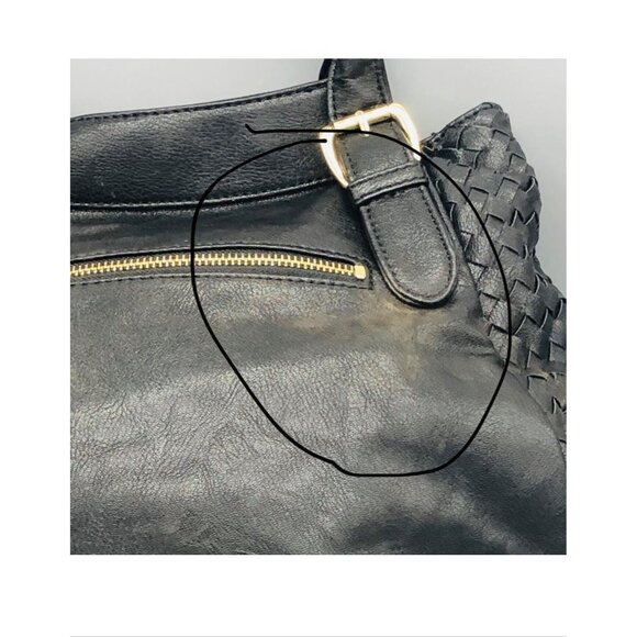 Gianni Bini hand bag tote weaved black gold buckle 5 pockets 12x14" READ - Picture 9 of 13